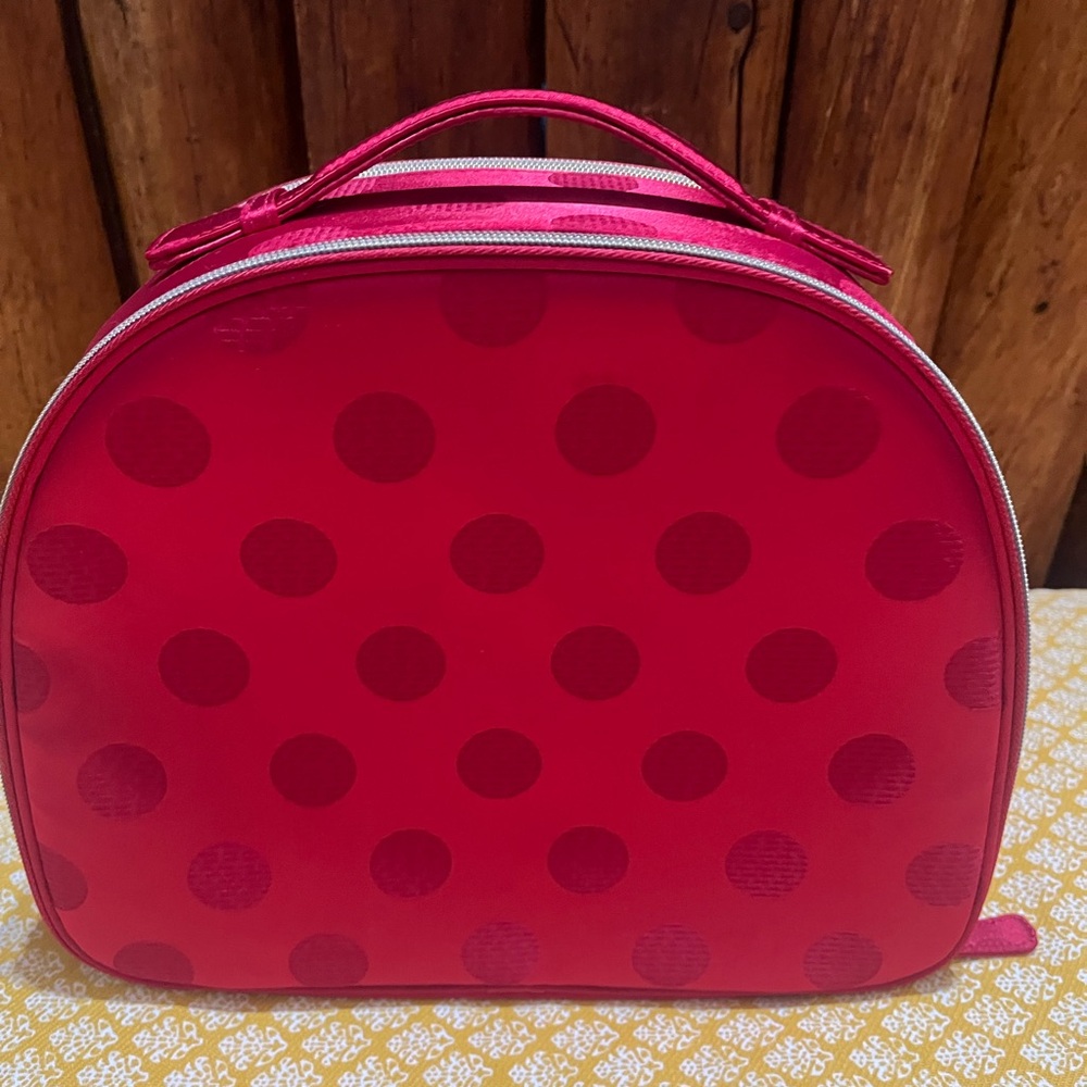 Vintage Estee Lauder Red Polka Dot Cosmetic Train Case Makeup Bag